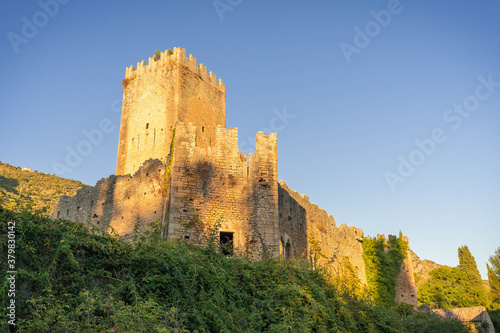 Ruins of old castle in Cisterna di Latina at sunset in Italy