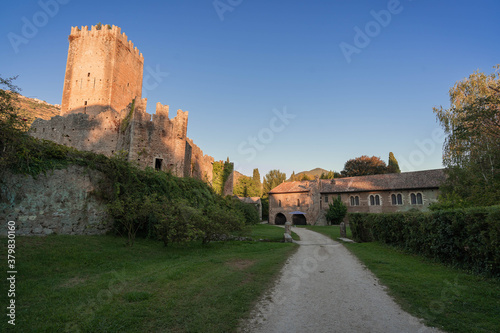 Ruins of old castle in Cisterna di Latina at sunset in Italy