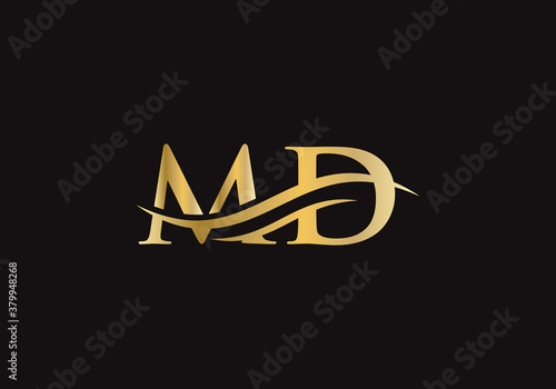MD Modern creative unique elegant minimal with gold colour. MD initial based letter icon logo.