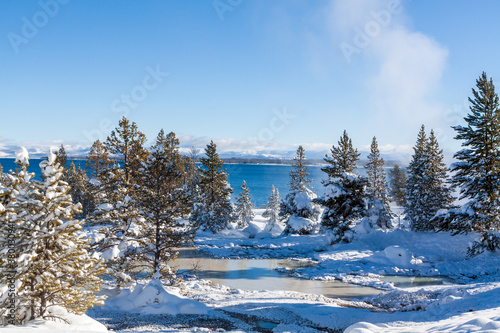 Yellowstone hot springs in winter