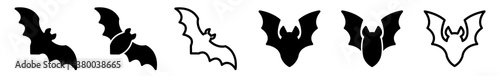 Bat Icon Black | Flying Bats Illustration | Halloween Symbol | Vampire Logo | Scary Sign | Isolated | Variations