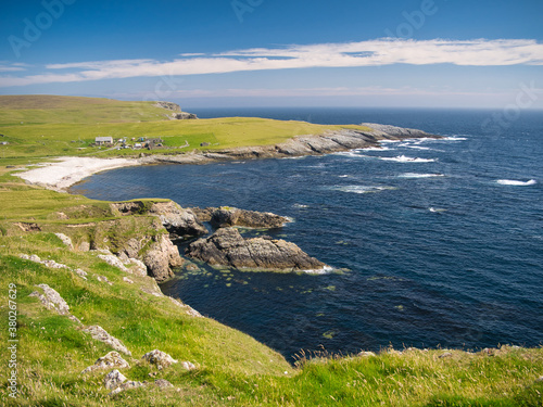 Dramatic coastal scenery around Funzie Bay on the island of Fetlar in Shetland, Scotland, UK