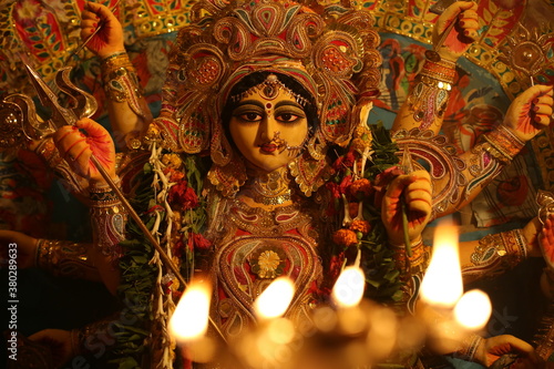 The Supreme shakti, Maa Durga is worshiped with diya lamp in utmost devotion in Hindu religion