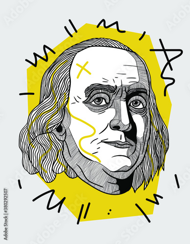 Creative geometric yellow style. Benjamin Franklin.