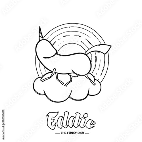 eddie the funky dick unicorn mens premium Coloring book animals vector illustration