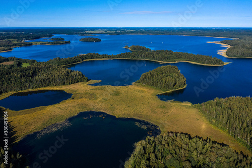Beautiful panoramic aerial view of the lake Plateliai in Lithuania