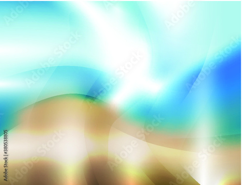 Blurred Abstract Nature Background - Contemporary Spring Holiday Concept - Green Mountain Backdrop with Blue Sky and Sun Light Effect - Modern Design.