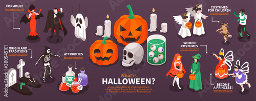Halloween Party Isometric Infographics
