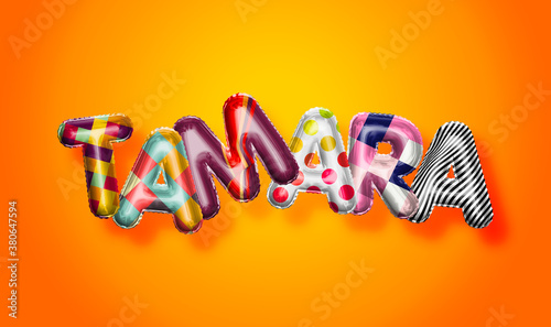 Tamara female name, colorful letter balloons background