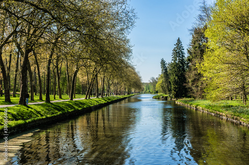 Picturesque Public Park and canal in town of Rambouillet. Rambouillet, Yvelines department, Ile-de-France region, 50 km southwest of Paris. France.