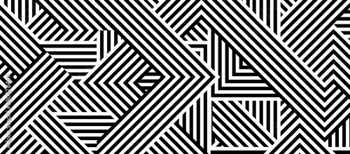 Seamless abstract pattern with black white striped lines