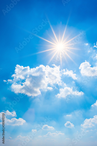 Blue summer sky with bright sun