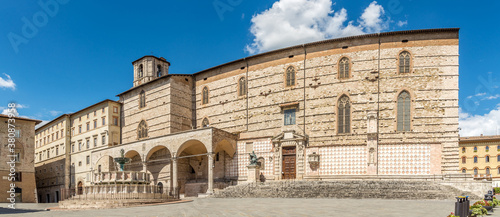 Panoramic view at the Cathedral of San Lorenzo with Maggiore fountain in Perugia, Italy