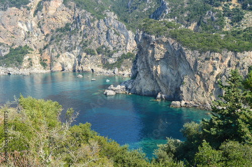The stunning turquoise waters in the Ionian Sea around Corfu, Greece