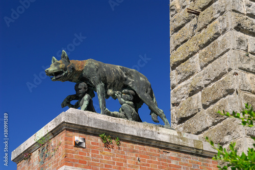 Statue of she wolf suckling Romulus and Remus in Siena Tuscany Italy