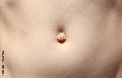 Belly button. the child's stomach.