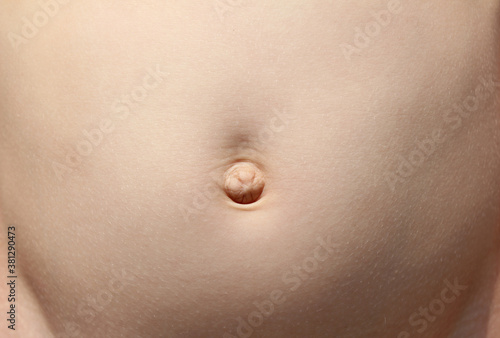 Belly button. the child's stomach.