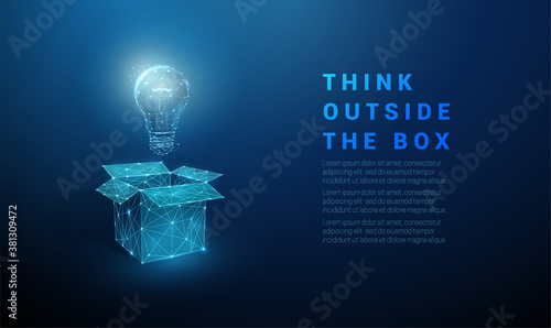Abstract low poly open box with light bulb