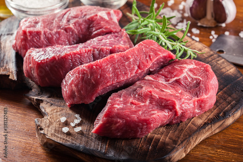 Raw beef steak on a cutting board