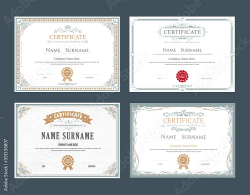 set achievement certificate flourishes elegant vintage vector template