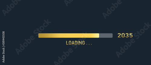 Golden loading progress bar of 2035, happy new year isolated on dark background.