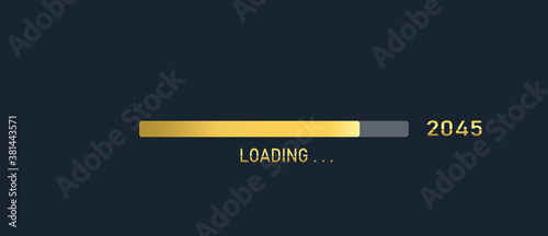 Golden loading progress bar of 2045, happy new year isolated on dark background.