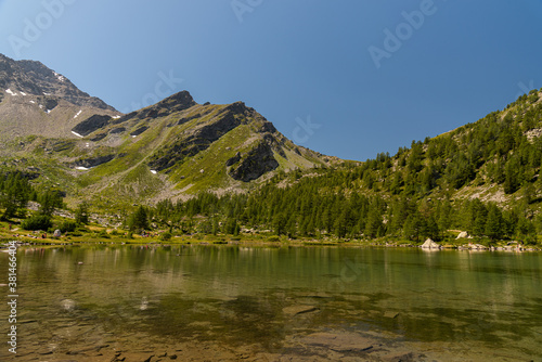 Morgex (Aosta), the wonderful Lake of Arpy, a mirror of water of glacial origin set in a beautiful alpine setting.