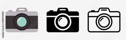 Camera icon set. Photo camera in flat style. Vector