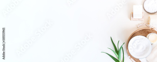 Eco friendly cosmetics. Body care. Home recipe from nature. White background. Banner Copy space