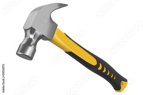 Black and yellow hammer with a rubberized handle isolated on white