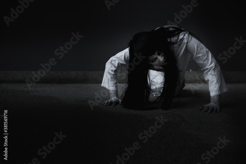 Horror woman ghost creepy crawling, halloween day concept