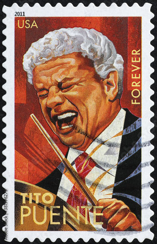 Portrait of Tito Puente on american postage stamp