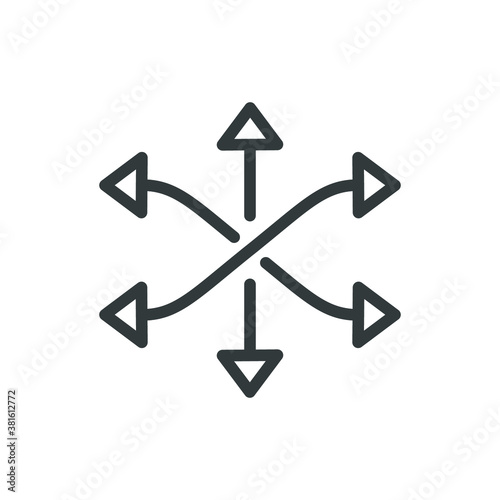 versatile icon, multipurpose capability, function cross, tilt skill, thin line web symbol on white background - vector illustration eps10