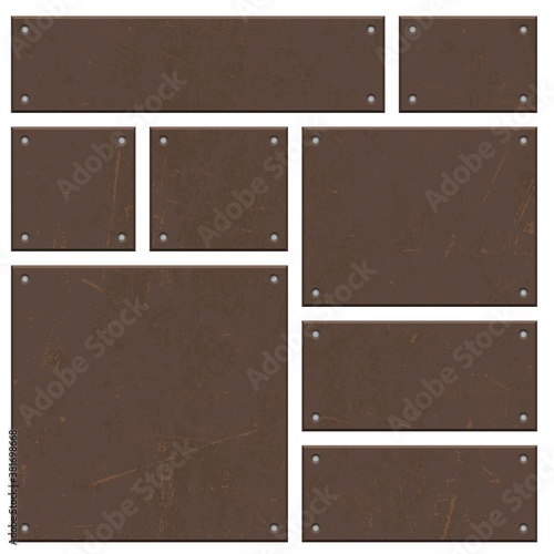 Rusty iron board set vector design isolated on white