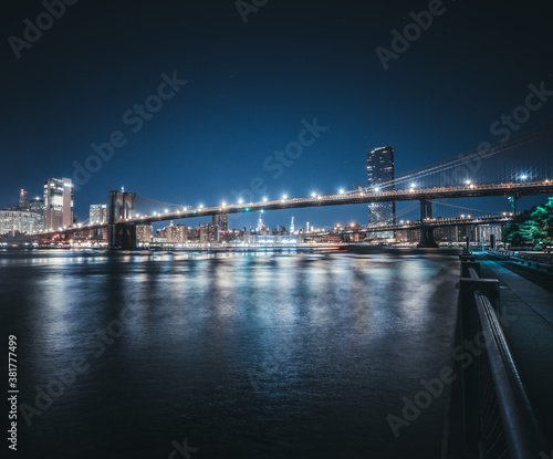 city bridge at night skyline New York beautiful blue usa 