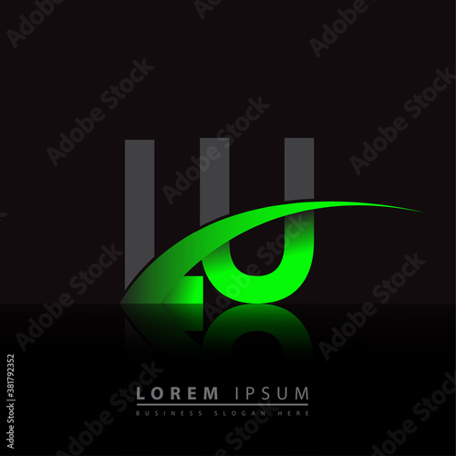 initial letter LU logotype company name colored green and black swoosh design. vector logo for business and company identity.