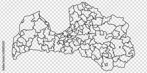 Blank map of Latvia. Departments and Districts of Latvia map. High detailed gray vector map of Republic of Latvia on transparent background for your design. EPS10. 