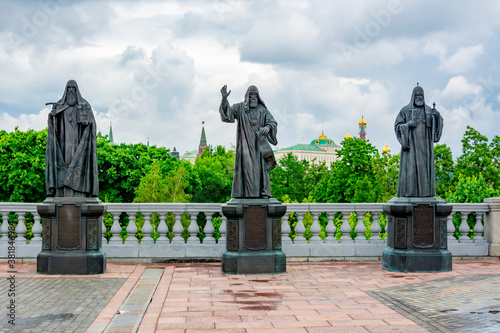 Statues of Russian patriarchs at Christ the Savior cathedral, Moscow, Russia