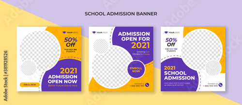 School admission social media post template. Suitable for junior and senior high school promotion banner