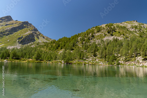 Morgex (Aosta), the wonderful Lake of Arpy, a mirror of water of glacial origin set in a beautiful alpine setting.