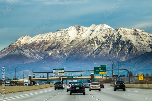 Provo, Utah, Interstate Highway 15 in Provo, Utah with Mt Timpanogos in background