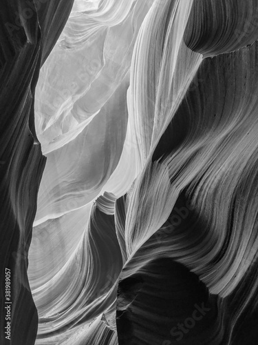 Black and white picture of Antelope Canyon in Arizona 