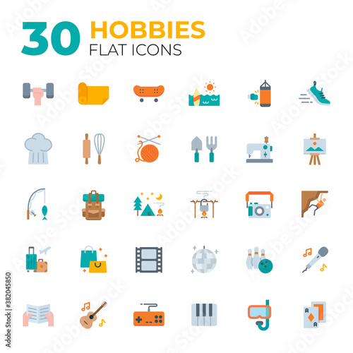 Flat style hobbies icons.