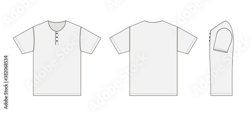 Short-sleeve shirt (Henry neck) template vector illustration with side view