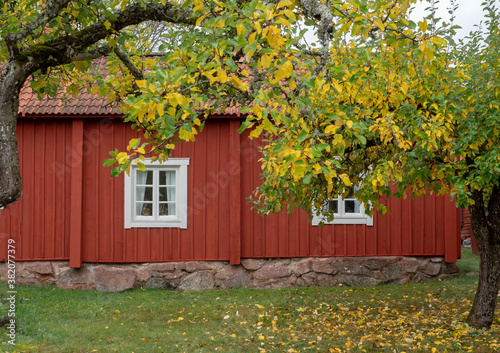 Farm houses in the countryside in Sweden at autumn