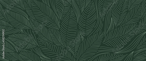 Tropical leaf Wallpaper, Luxury nature leaves pattern design, Golden banana leaf line arts, Hand drawn outline design for fabric , print, cover, banner and invitation, Vector illustration.