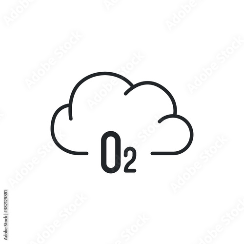 o2 cloud oxygen icon. Chemistry molecules of oxygen gas emission in cloudscape as atmosphere symbol for greenhouse concept, air breath material. Vector illustration. Design on white background. EPS 10