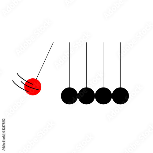 Newton cradle. islated illustration. Sphere hanging on threads and hiting other. Business team concept.