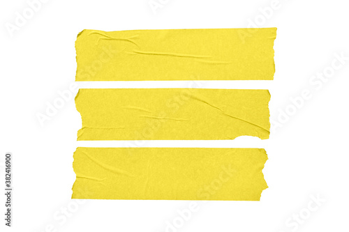 Set of yellow blank tape stickers isolated on white background