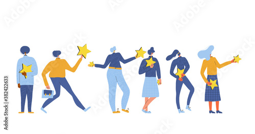 Feedback concept. People with stars in their hands